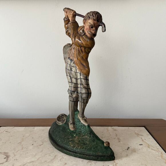 Antique Hubley Cast Iron Golfer Doorstop A Difficult Lie 238 Vintage Academia - Picture 11 of 11